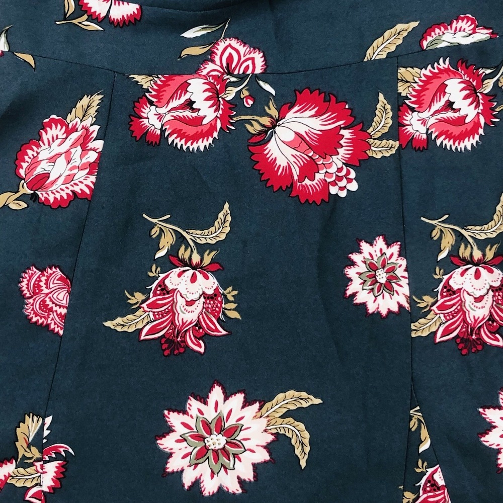 LOFT Womens 0 Dress Gray w Pink Floral Ruffle Crew Neck Short Sleeve Casual Midi - Picture 3 of 8
